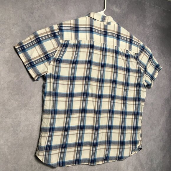 Lucky Brand Men Button Up Plaid Shirt size XL Short Sleeve Blue White California - Picture 12 of 15